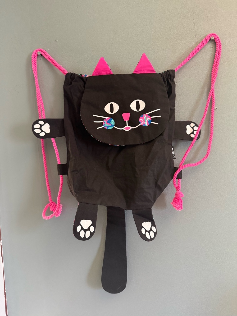 Lush limited edition. Kids Black Cat Drawstring Backpack with Pink Accents